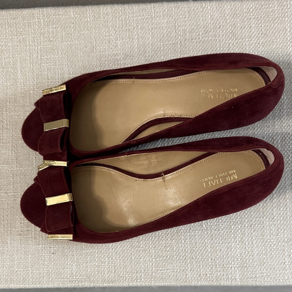 MICHAEL Michael Kors Deep Red Suede Flats with Gold Details